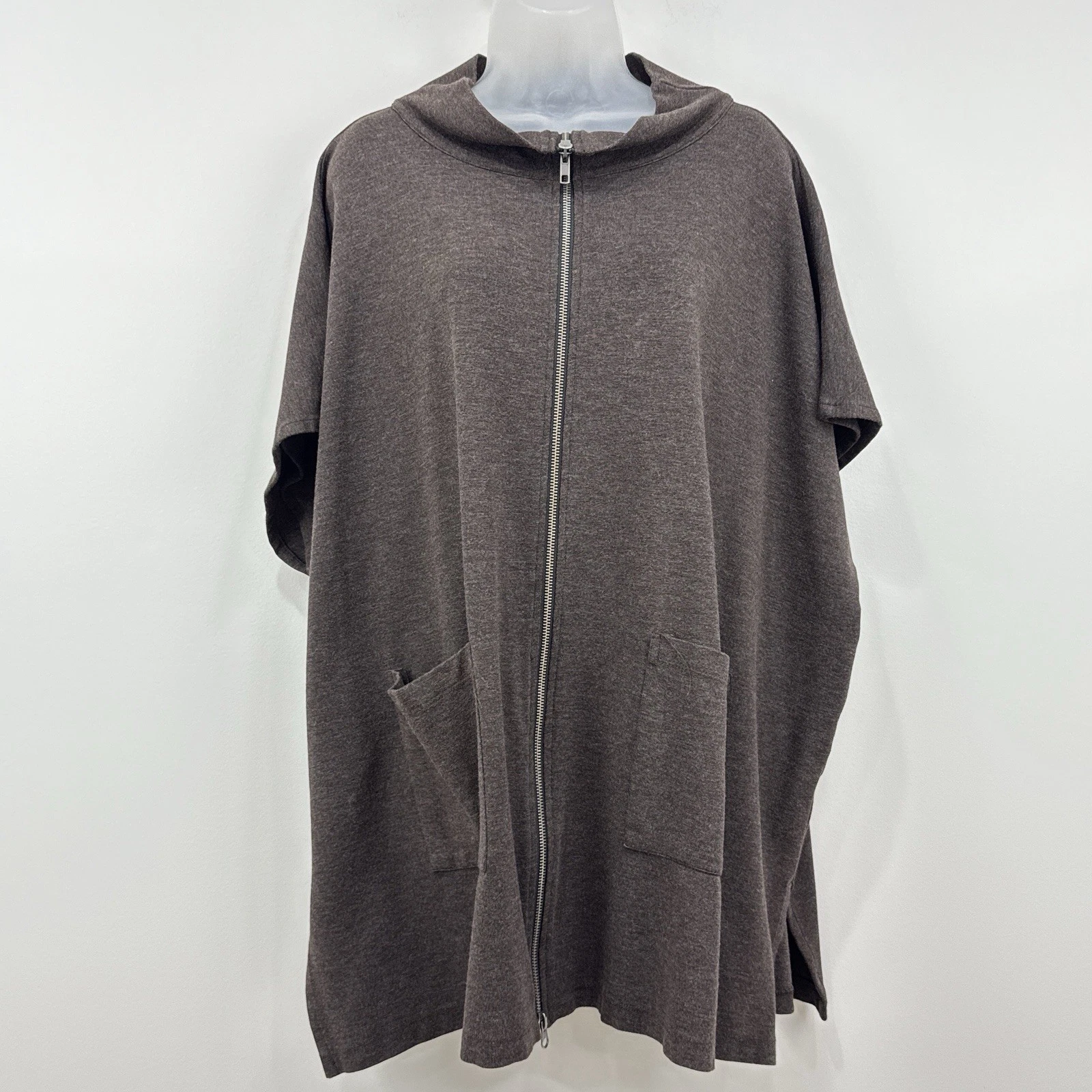 Bryn Walker Pip Poncho Womens S Brown Full Zip Lagenlook Stretch Oversized