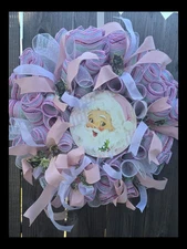 VINTAGE PINK SANTA DECO MESH WREATH