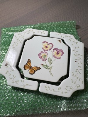 Lenox Butterfly Meadow Expandable Trivet Tile with Metal Framework Porcelain