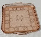 Jeannette Glass Doric Pink Depression Glass Square Handled Tray 8"x8" Floral