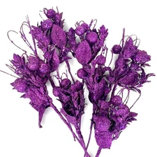 Purple Glittered Leaf Sprigs with Large Berries - 8