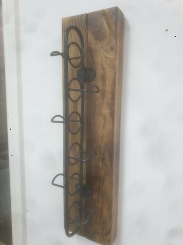 Wine rack. Black Metal On A Rustic Burnt Wooden Base. Man Cave. Bar. - Picture 2 of 5