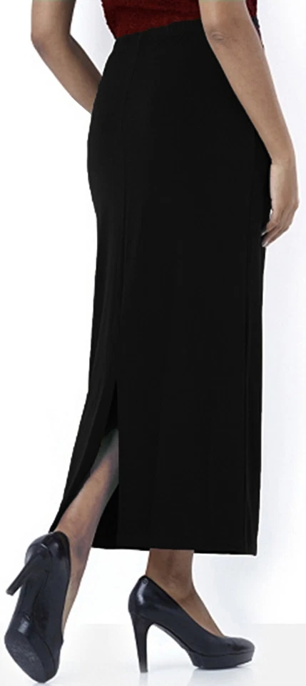 Long Pencil Skirt Black PonteRoma Jersey Lower Rear Split Ladies Plus Size - Image 2 of 4
