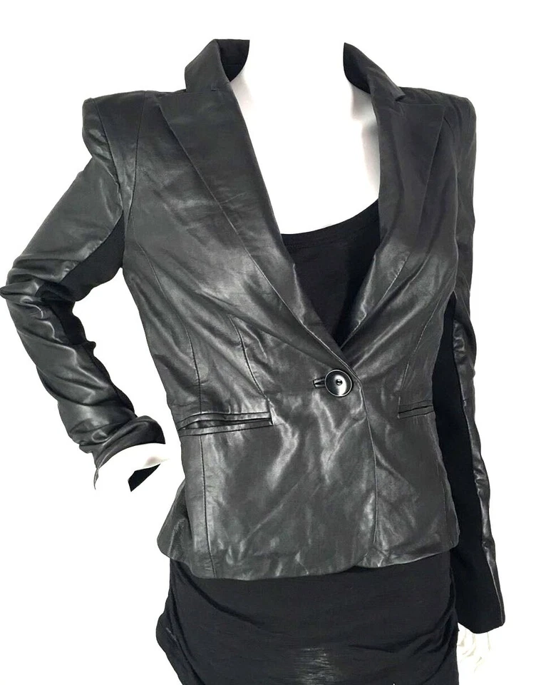 Trouve 女式黑色真皮底线外套夹克,尺寸 S — 第 2/4 张图片