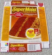 CAJA pastel de chocolate Betty Crocker vintage de los años 80 SUPERMOIST envasado de alimentos RARO