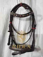 5 Color Stone Crystal Brow-band Dressage Leather Bridle With Black Padding