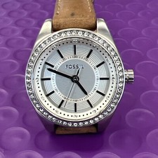 Fossil Women's Classic Minute BQ1450 Jeweled Brown Leather Band Watch