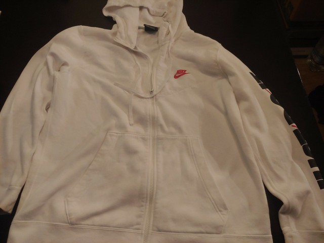 Vintage Men's White & Red Nike Hoodie Zip Up Sweatshirt Just Do It Swoosh Size L | eBay