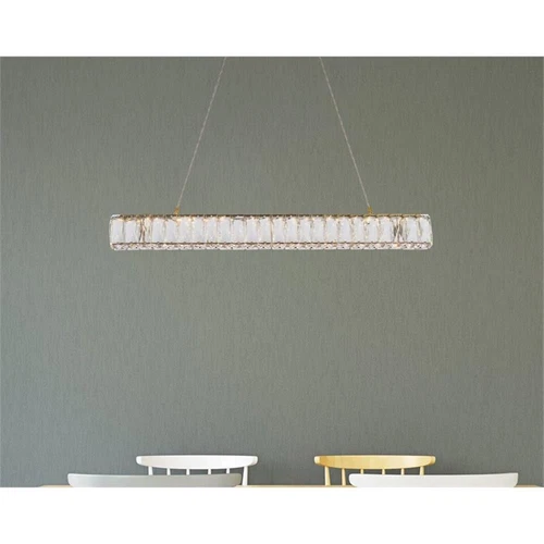 Elegant Lighting Monroe 31" Metal and Crystal LED Linear pendant in Gold - Picture 2 of 8