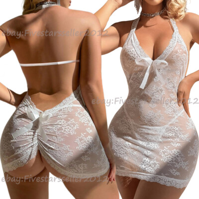 Sexy Lingerie Women Sheer Babydoll Sleepwear Underwear Nightgown Slip Dress Set