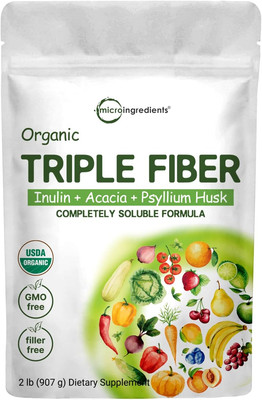 Organic Soluble Prebiotics Fiber Supplement (Inulin, Acacia, Psyllium Husk), 2 P