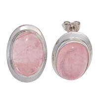 Paar Ohrstecker Mit Edelstein Rosenquarz Oval 925 Silber Schlicht Damen