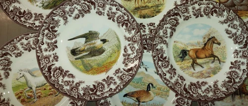 Spode Woodland Set Of 4 Salad  Plates- 4 designs- horses +birds