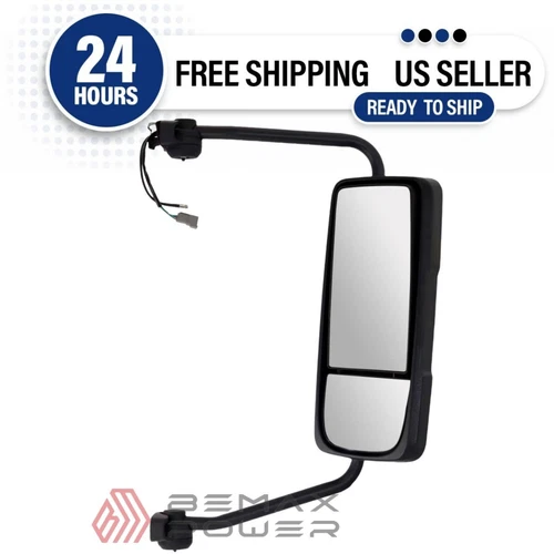 Chrome Power Heated Door Mirror with Arm For Mack Anthem, Passenger Right Side