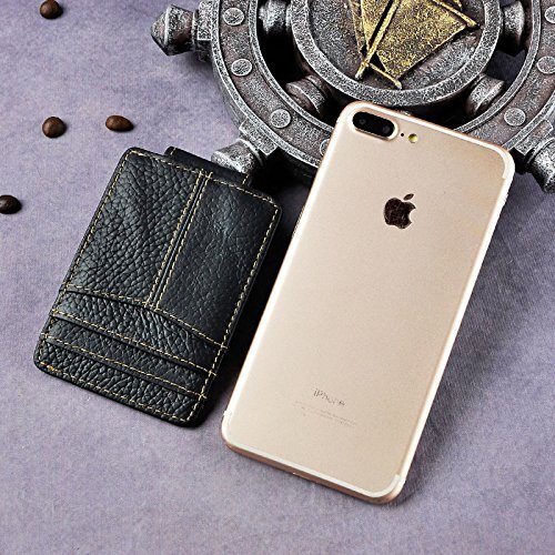 Le'aokuu Men's Genuine Leather RFID Money Clip Wallet - Slim Credit Card Case, Black - View #2