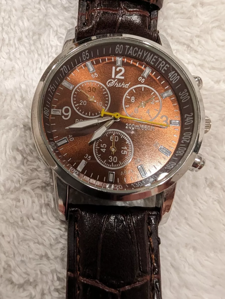 Vintage Shshd Faux Chronograph Men's Watch with Brown Leather