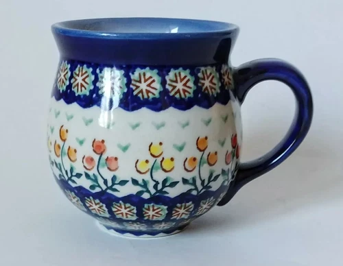 Polish Pottery 12 oz Bubble Mug UNIKAT Signature LUCY Blue Floral