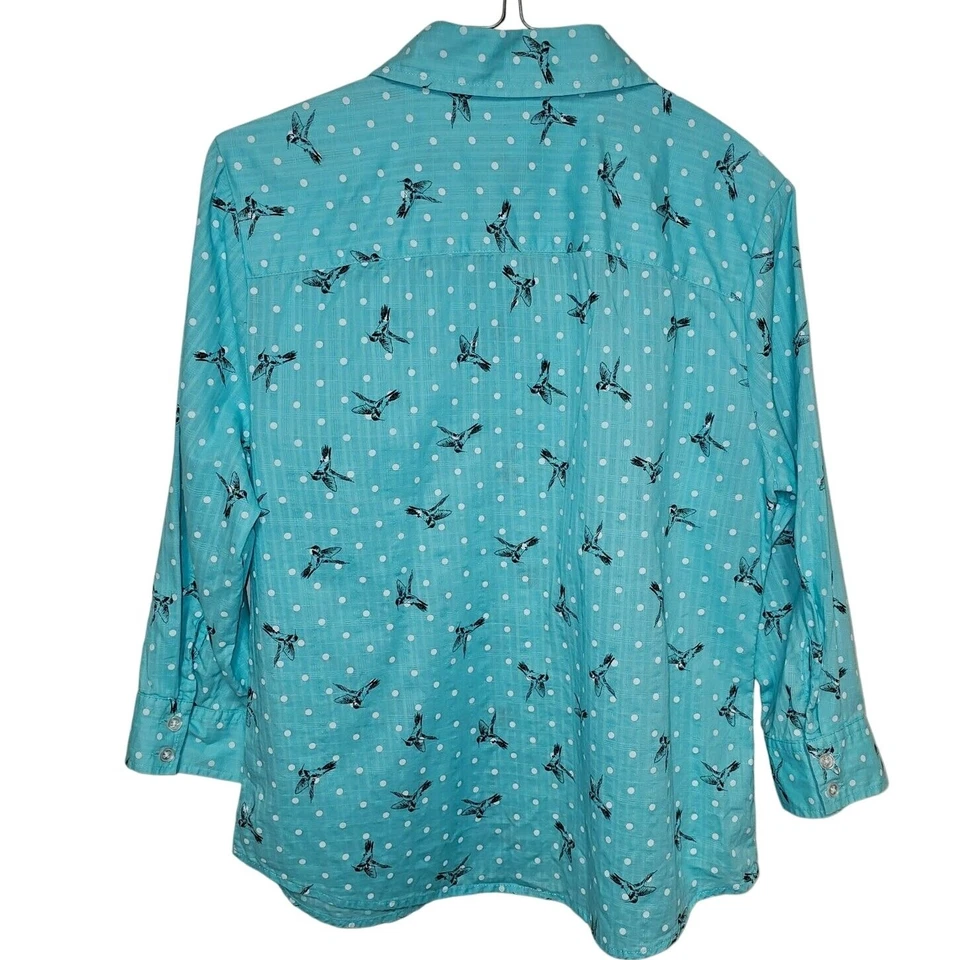 Camisa KAREN SCOTT con estampado de pájaros para mujer talla pequeña novedad oficina  Foto 2 de 4
