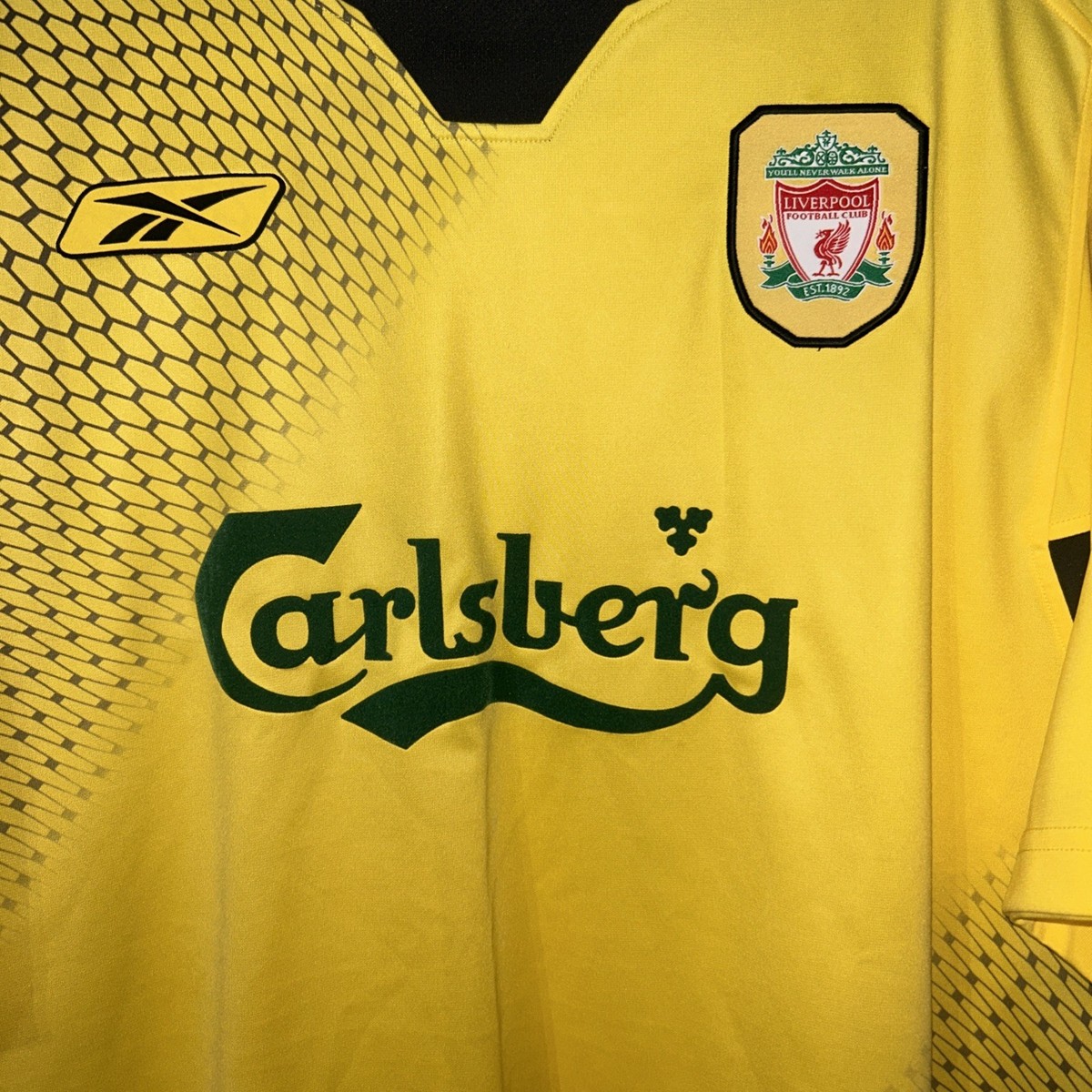 Liverpool FC Men's 2004/05 Away Football Shirt XL Yellow Champions