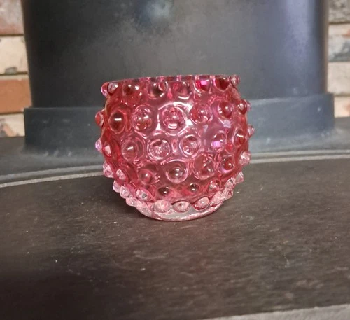 Small Fenton?  Red Clear Hobnail Round Vase Bowl Toothpick Match Holder Unusual