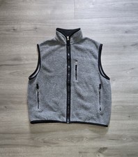 VTG Y2K Gap Mens Large Deep Pile Fleece Vest Gray Black Full Zip Gorpcore Sherpa