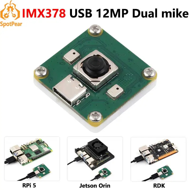 USB Camera 12MP IMX378 30fps Onboard Dual Microphones for Raspberry Pi 5