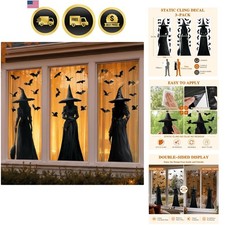 Halloween Decorations Window Clings Decor: 3pcs Large Realist Dark Witch Bats...
