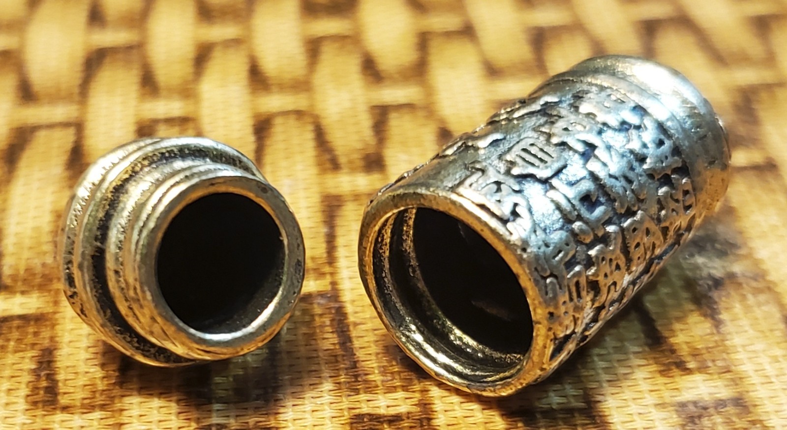 SHADOWBOX MINIATURE-SMALL BRASS CHINESE PILL BOTTLE