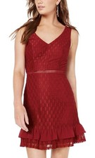 City Studio Lace Mini Dress Size 1 Sleeveless Ruffle Hem Fitted Red NWT