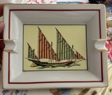 Vintage HERMES PARIS Sailboat Ship Nautical Porcelain Cigar Ashtray