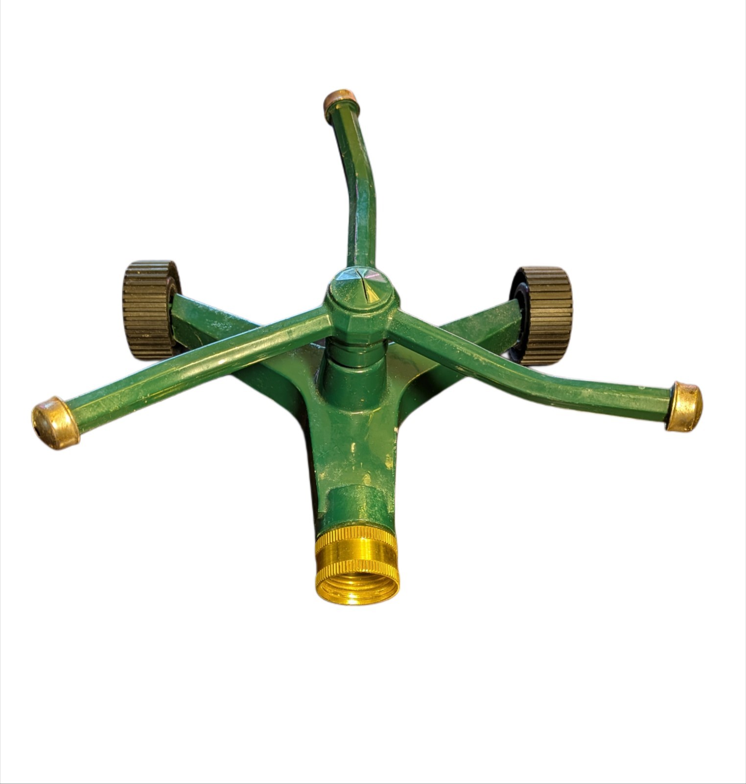 Green Metal Revolving  3-Arm Rotary Sprinkler w/ Wheeled Base