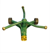 Green Metal Revolving  3-Arm Rotary Sprinkler w/ Wheeled Base