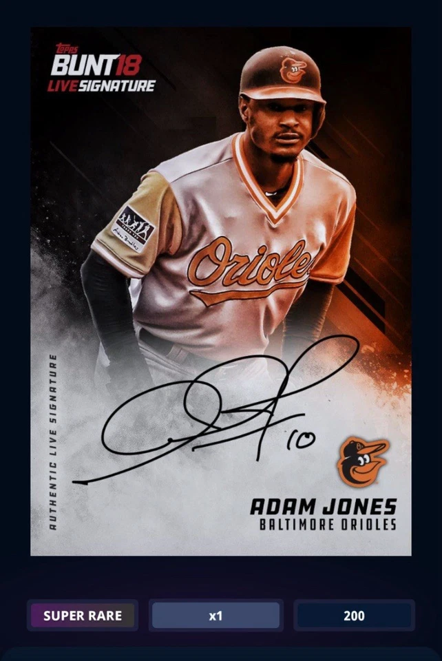 Topps Bunt Live Signatures 18 - Adam Jones 2018 ¡¡SÚPER RARO!! TARJETA DIGITAL 200CC Foto 2 de 4