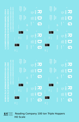 K4 HO Scale Decals Reading Three Bay Hopper White Big RDG