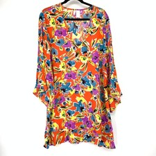Anne Cole Flared Sleeve Swim Coverup Tunic Top Womens Sz L/XL Bold Floral Print
