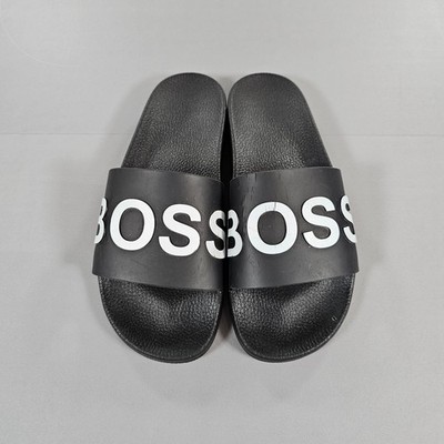 Hugo Boss Herren Sliders Schwarz Weiß 8 UK Big Logo Sommer 42