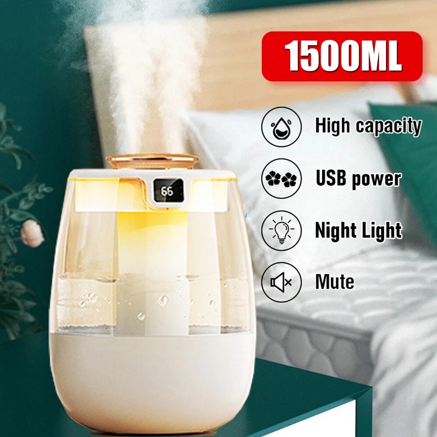 1500ml Humidifiers for Bedroom Large Room Office Cool Mist Air Humidifier Indoor