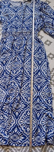 Pretty Blue White Mix Boho Shirred Waist Summer Dress 👗 8 10 12 Midi Maxi - Picture 10 of 14