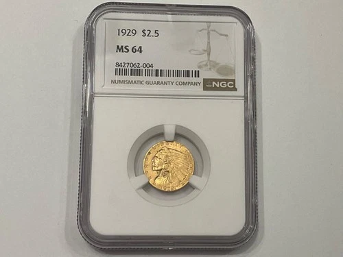 1929 Indian Head Quarter Eagle Gold $2.5 MS 64 NGC 2 1/2 2.50