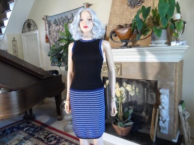 New M Missoni Light Blue/White/Black Print Sheath Dress SIze IT 44- US 8
