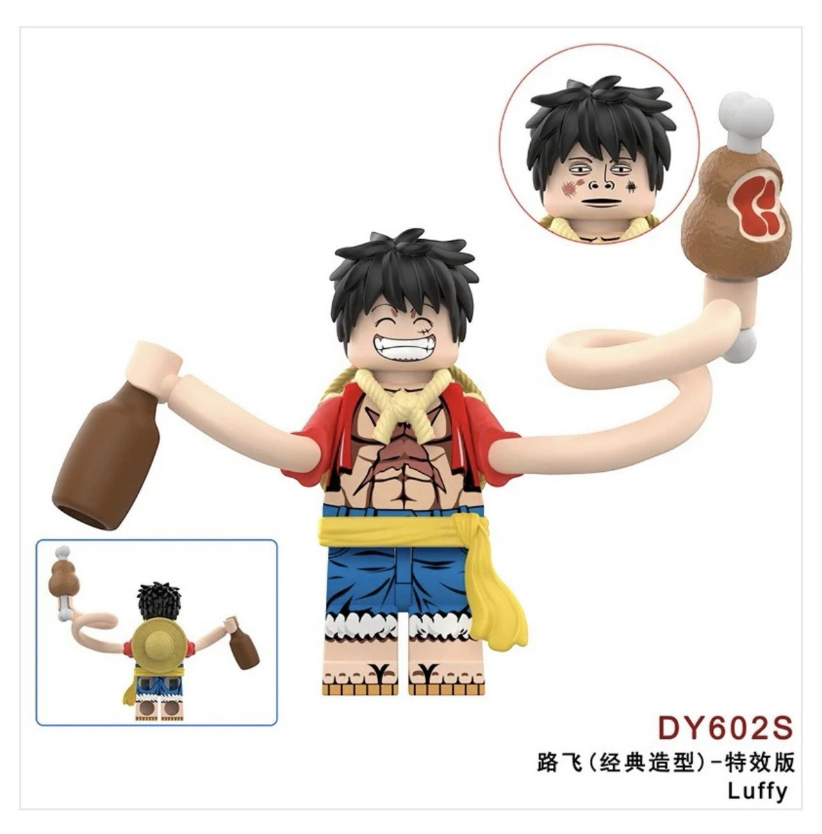 2 inch Custom One Piece Monkey D. Luffy Minifigure with Base, New