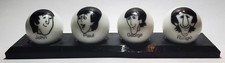 Set of 4 Cartoon Beatles Glass 1" Logo Marbles w/ Stand