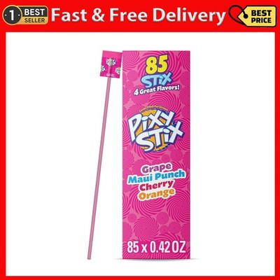 Wonka Pixy Stix, Sour Powder Straws, Grape, Maui Punch, Cherry, and Orange, Swee
