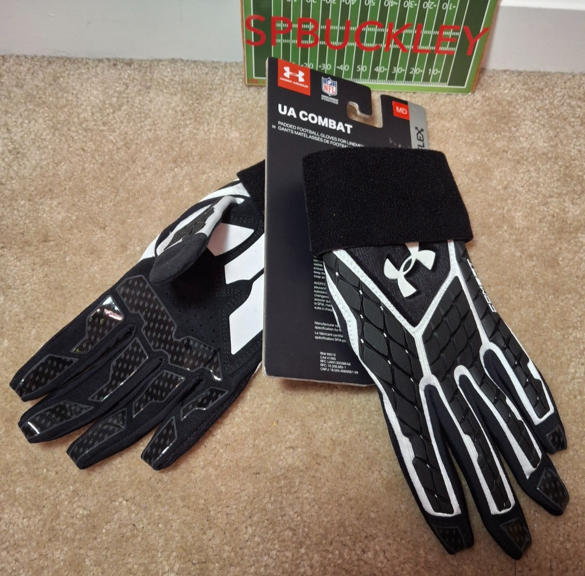 UA UNDER ARMOUR COMBAT FF ADULT MED PADDED LINEMAN FOOTBALL GLOVES