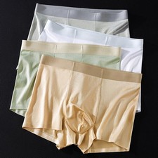Men's Seamless Trunks Ice Silk Boxer Shorts with U Bulge Pouch Breathable