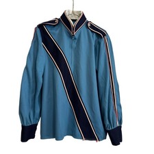 Vintage 80s Blue Marching Band Jacket Zip Front Uniform Epaulets Blue Red Sz 40