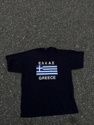 Young Clothing Men's Black Greece Flag Graphic Short Sleeve Crew Neck T-Shirt X 