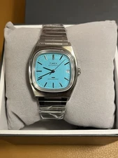 Timex 1983 E-Line Automatic Reissue Brand New Light Blue Dial Men's Watch