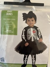 Baby Bones Skeleton Girl Infant 6 - 12 Months Dress Halloween Child Costume New