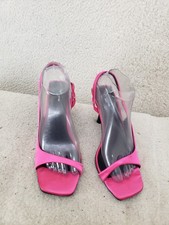 PrettyLittleThing Women Sandals 8 Pink Love Textile Open Toe Heels Dressy Shoes